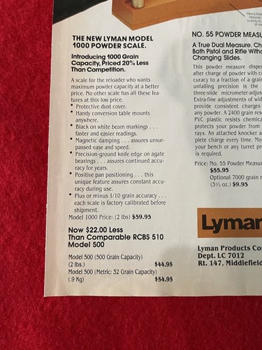Vintage 1983 Lyman Model 1000 Powder Scale Print Ad - Picture 5 of 7