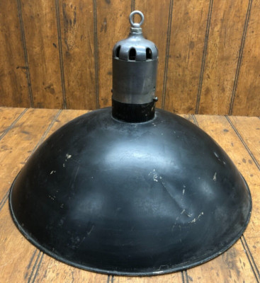 Vintage 18'' Black Metal Shade Gas Station Factory Light w/Shiny Reflector