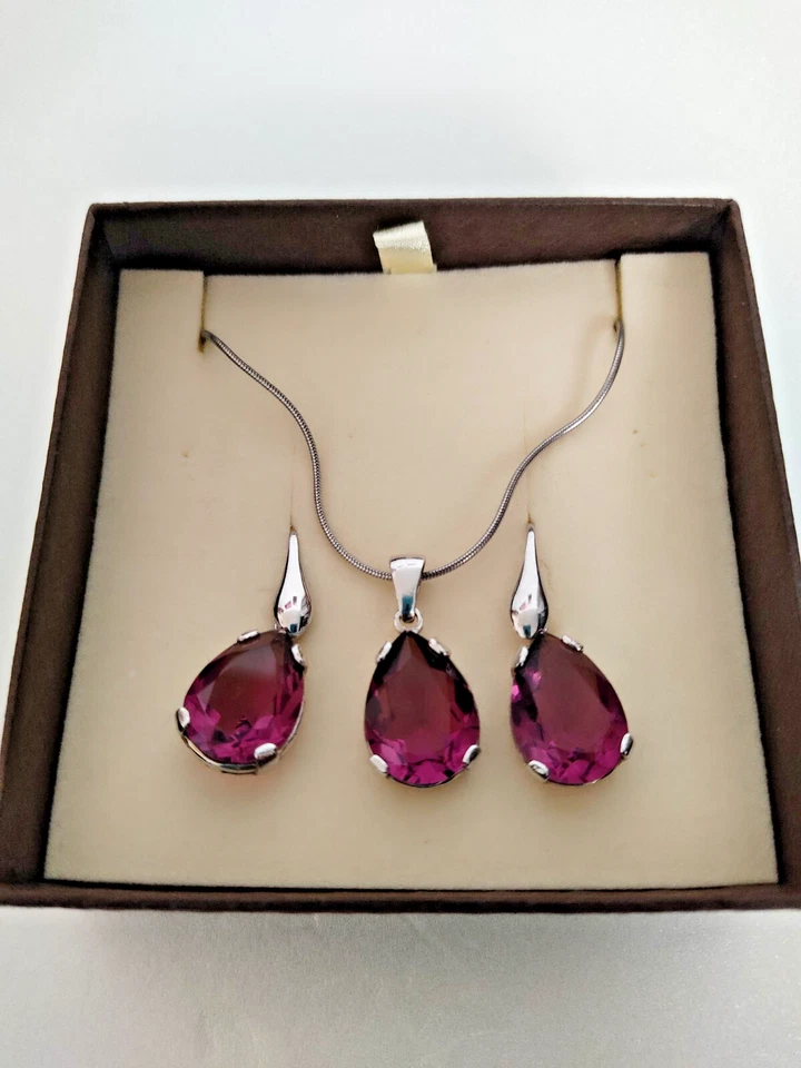 GIOIELLI ARGENTO 925 CON PIETRA AMETISTA. Collana e orecchini. - Immagine 3 di 4