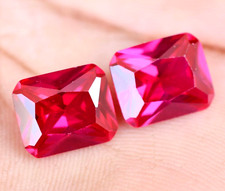 Pair Of Natural Red Ruby Certified 11 x 10mm Emerald Cut Stunning Loose Gemstone