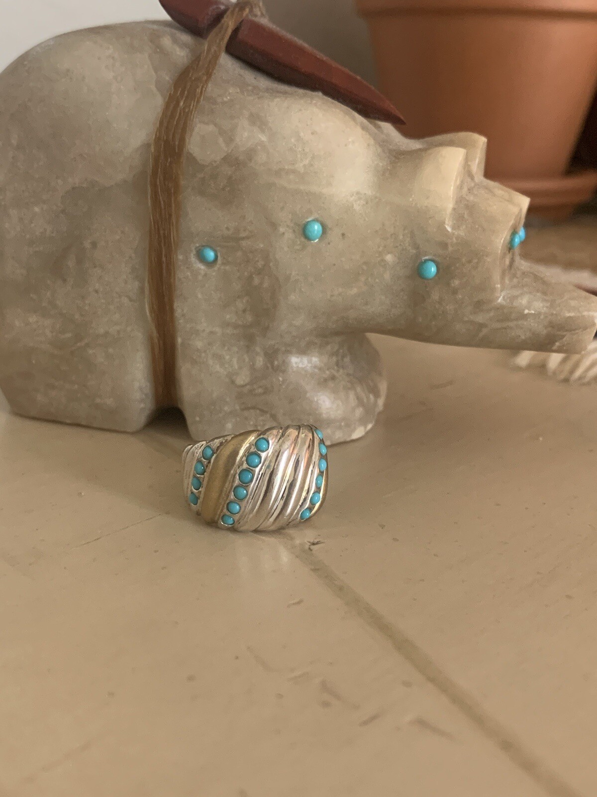 Sterling Silver 925 Statement Ring With Turquoise… - image 2