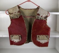 Vintage Leather Fringe Child Cowboy Vest Pretend Play Toys Needs repairs