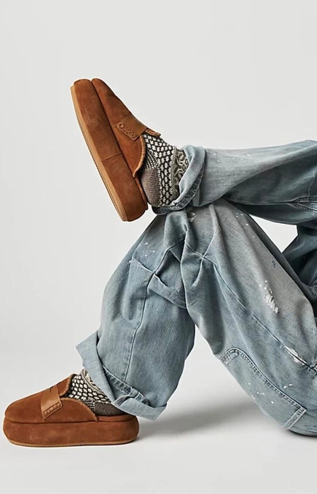 Mocasín Free People Mulholland Plataforma Deslizable Mula Marrón Tostado Gamuza 39/9 NUEVO
