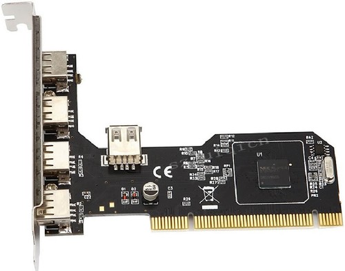 PCI 32bit to 4+1 ports USB2.0 Expansion Controller Card PCI 5x USB2.0 NEC Chip - Afbeelding 1 van 3