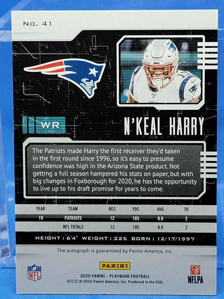 2020 Panini Playbook N'Keal Harry Base Auto Autograph Patriots New England Pats - Image 2 of 2