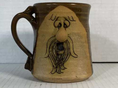 Ugly Face Mug Peter Petrie Art Pottery Signed Beard  Vintage Brown