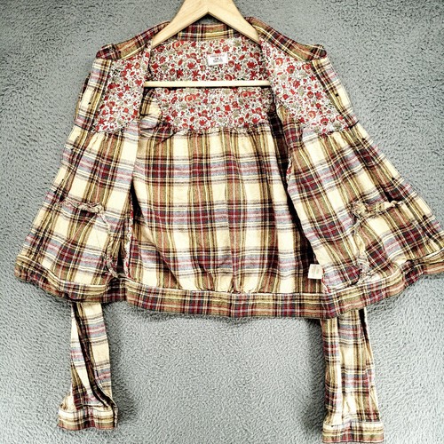 Free People Beige Plaid Linen Blend Cropped Button Front Jacket Size Small - Picture 19 of 21