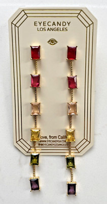Eye Candy Los Angeles Lina Goldtone Rainbow Cubic Zirconia Drop Earrings NWT