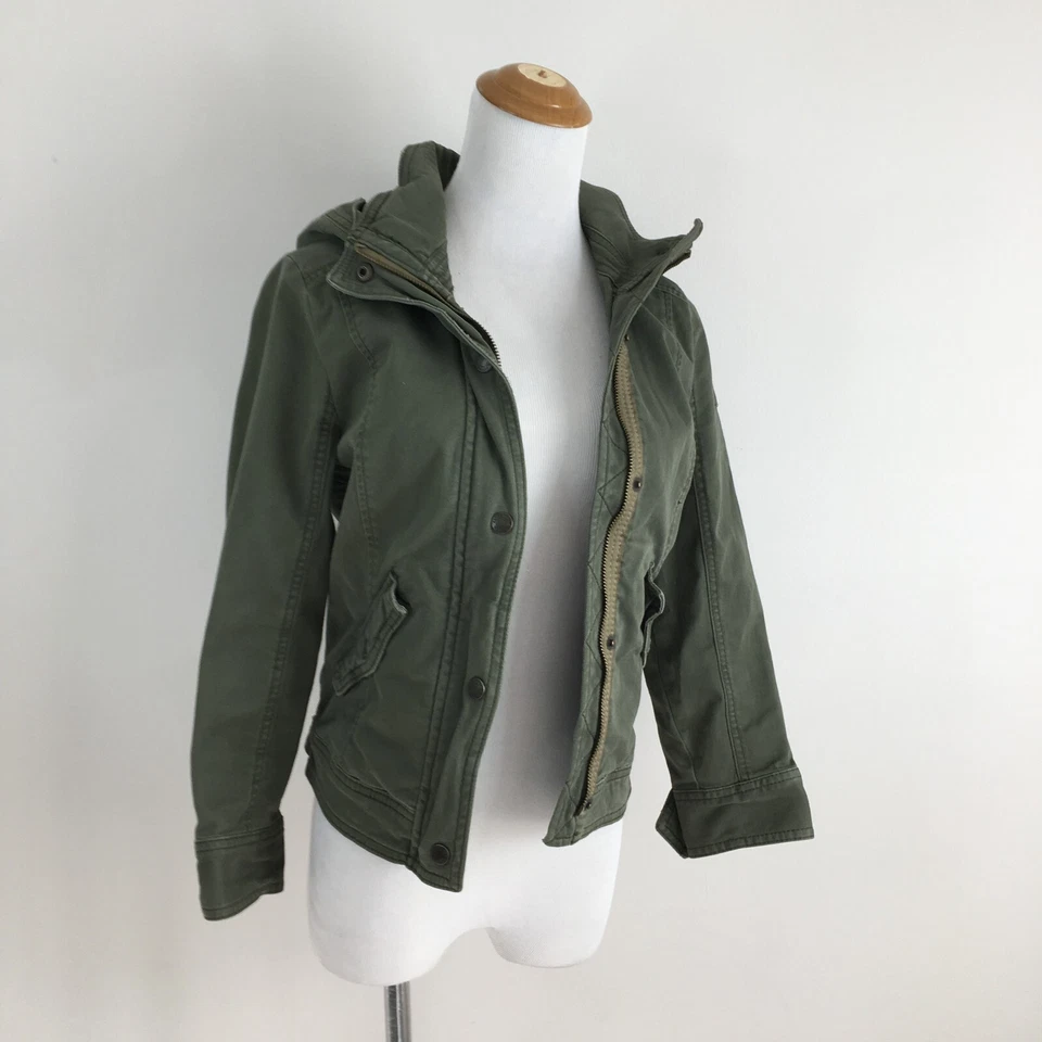 Chaqueta de mezclilla con capucha verde A&F ABERCROMBIE & FITCH para mujer talla XS/XXS Foto 4 de 4