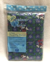 NEW Precious Baby Mickey Mouse Stars Cotton Flannel Receiving Blanket 2 Pack Vtg