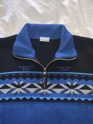 EISBAR Austria Merino Wool Acryl Nordic Ski Sweater Jumper Blue Size 48 mens