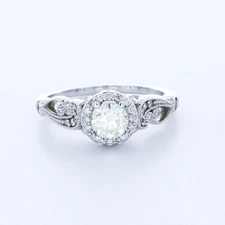 1.28ctw Lab-Created Diamond K/VS2 Round Cut 18K White Gold Vintage Accent Ring