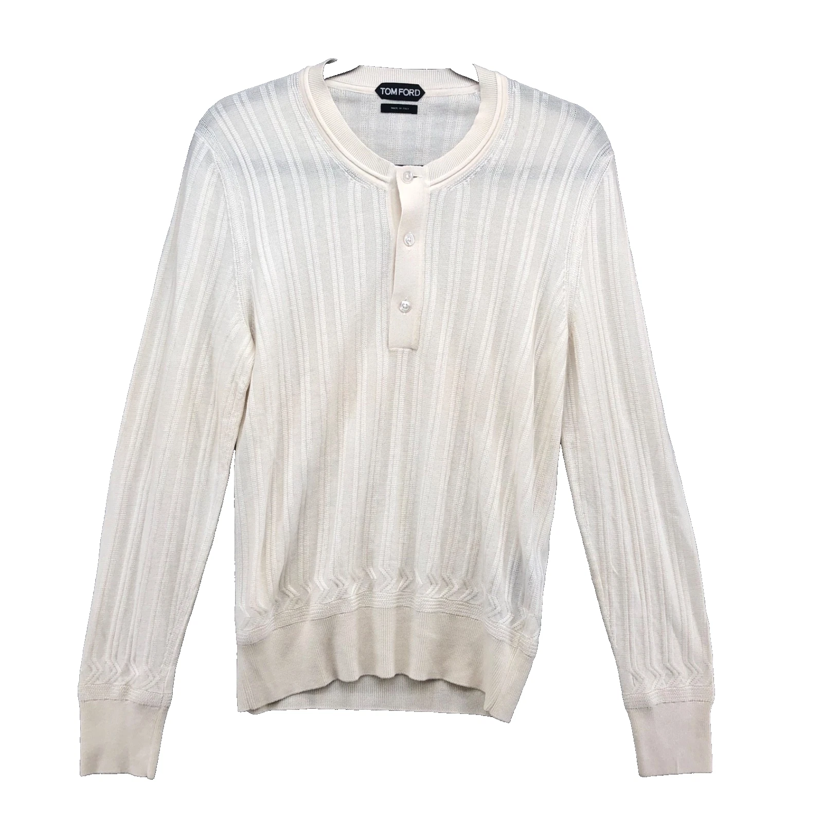 Tom Ford — Tom Ford Ribbed Henley Sweater Jumper Mens Small 44 Cashmere Silk White Designer