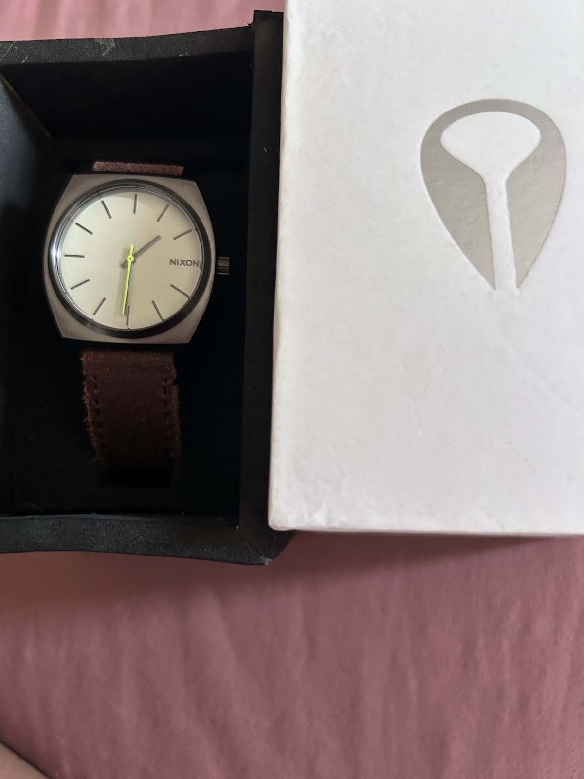 NIXON Time Teller Gunmetal Brown Leather Strap Watch