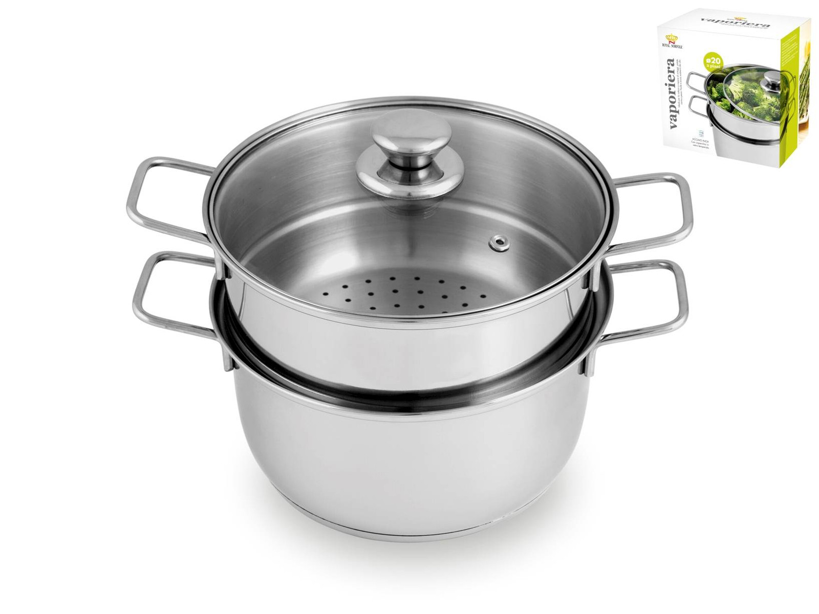 Vaporiera Royal Norfolk 20cm Inox: Cestello e Coperchio Vetro - Shop