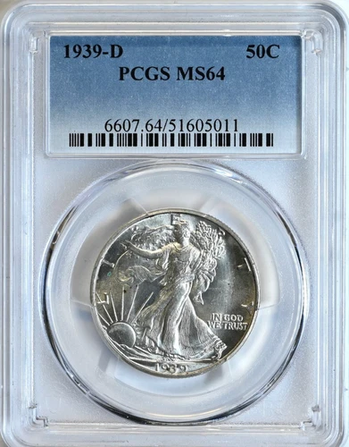 1939-D 50C Walking Liberty Half Dollar PCGS Graded MS64 Silver Coin #6607