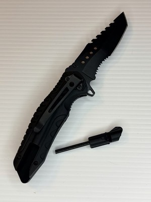 Black Folding Pocketknife Tanto Blade Combination Edge with Firestarter