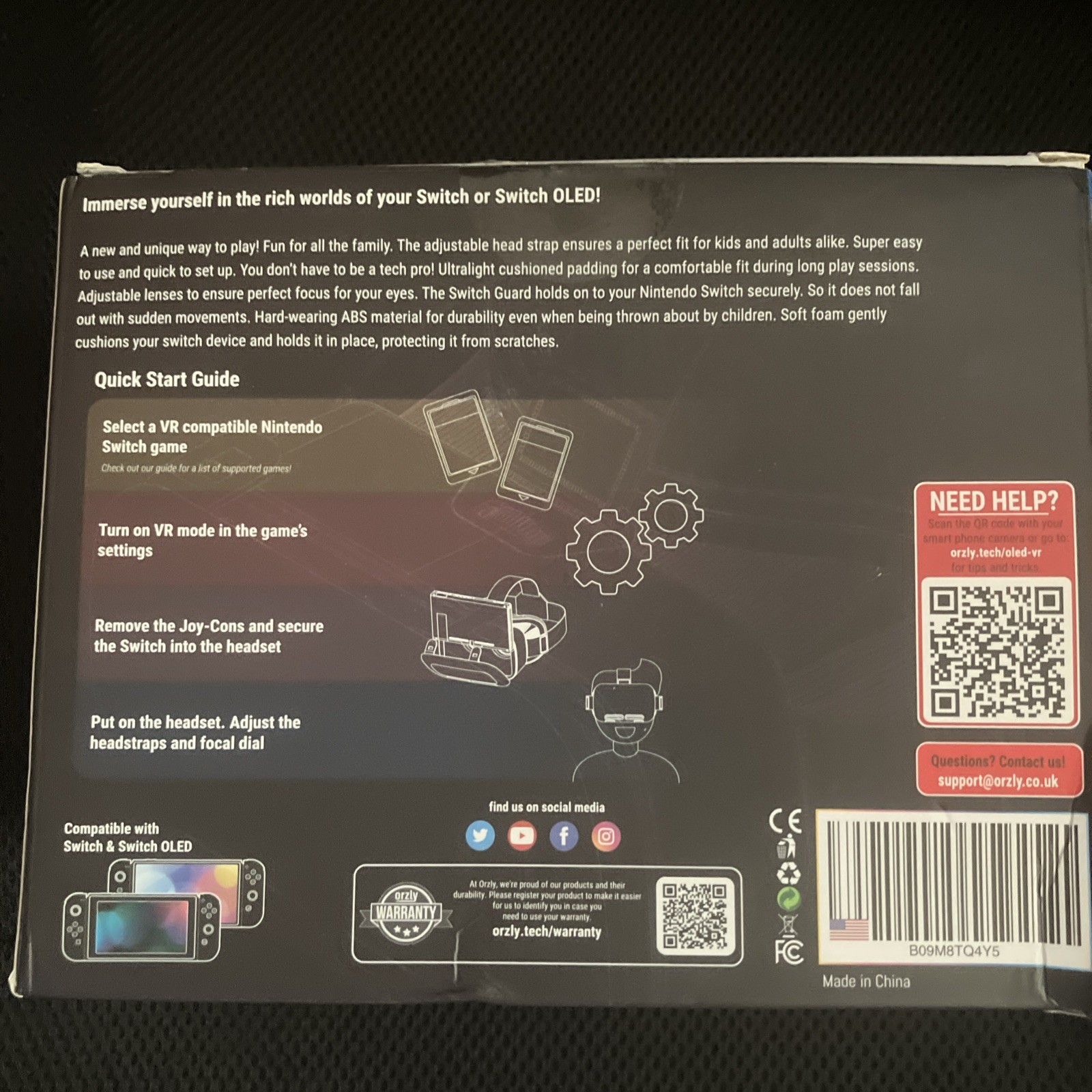 Orzly VR Headset Designed for Nintendo Switch & Switch OLED Console, Black