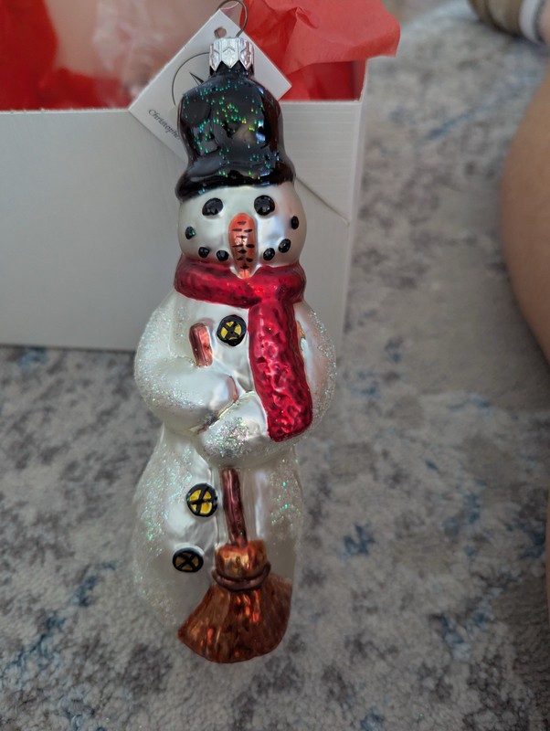 Christopher Radko Buttons Snowman Glitter Hanging Christmas Ornament