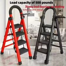 Heavy-Duty 3/4/5 Step Folding Ladder 500lbs Capacity Portable Non-Slip Plastic