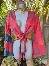 ??Tie top wrap over kimono sleeve free 70s people hippy boho Recycled sari fabri