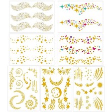 Konsait 7sheets Face Tattoo Sticker Metallic Temporary Transfer Tattoo Waterp...
