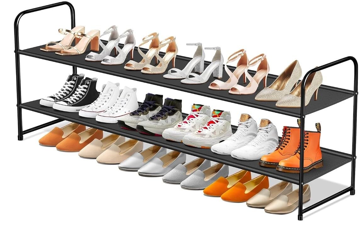 Long 2-Tier Shoe Organizer for Closet, Stackable Wide Shoe Rack Holds 18-Pair...