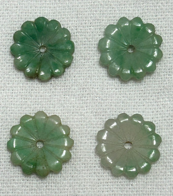 Vintage Natural Jadeite Carved Flower Beads   4 Pc Lot   12.2mm   13.27ct Jade