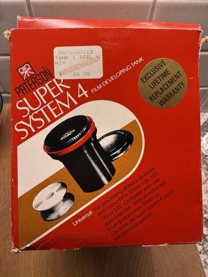 Paterson Super System 4 Film Developing Tank w/ 1 Reel, Lid, Instructions, Box