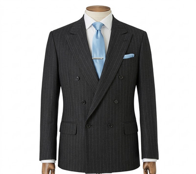 Hickey Freeman Double Breasted  POWER SUIT Pinstripe 42 43 WOOL FELT PANTS  USA