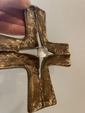 Vintage Brutalist Heavy  Gilt Bronze cross from Benedictine monastery Austria