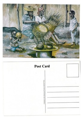 Postkarte - Traditionelle Korbweberei Szene, Afrikanische Kunst Illustration UNBESPIELT