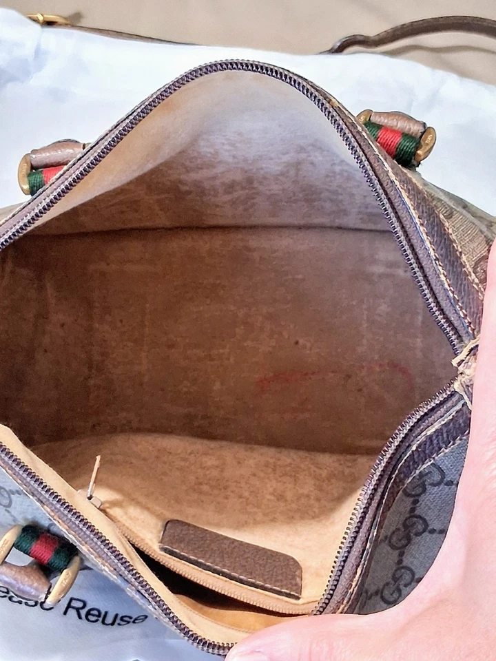 Auténtico/Vintage Gucci Rayas Jerez Pequeño Cartera Bandolera Correa Bolso de Mano Foto 3 de 4