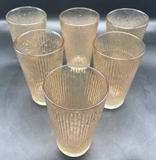 6 Vintage Jeanette Tree Bark Iridescent Tumblers Carnival Marigold 5”