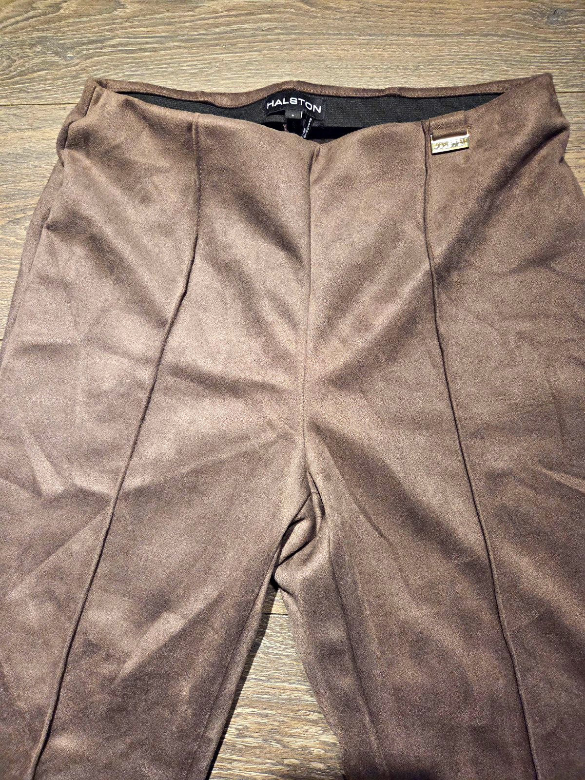Halston Women’s Brown Solid Leggings Pants, Logo Accent, Size S Regular