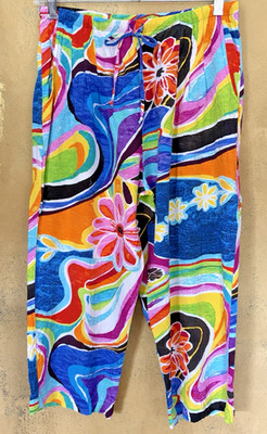 JAMS WORLD Rayon BRIGHT FLORAL *DEVA-VU* Beach Resort Cropped Capri Pants-VTG-S