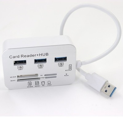 3 Port USB 3.0 Hub Memory Card Reader Adapter for MS SD M2 TF Cards