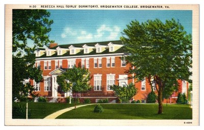Postcard: H-30 REBECCA HALL (GIRLS' DORMITORY), BRIDGE WATER COLLEGE,