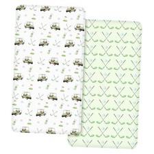 2 Pack Golf Baby Crib Fitted Sheet 52'' x 28'' Sport Themed Stretchy Neutral