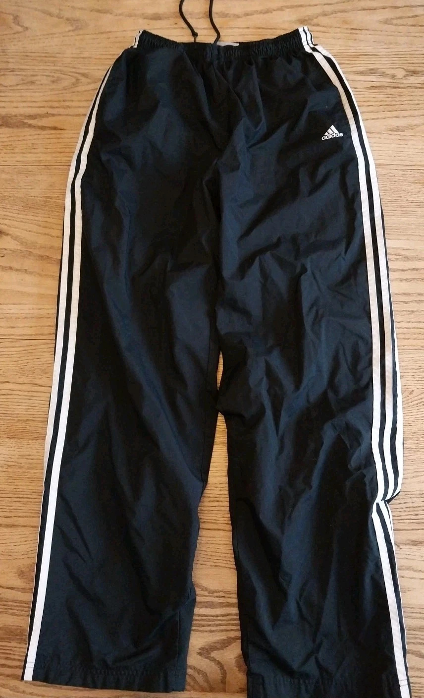 Vtg Adidas Track Pants Mens Sz L Cotton Lined Baggy Wide Leg Ankle Zip Black