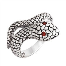 Silverly Snake Ring Sterling Silver Witchy Gothic Red Eye Serpent Wraparound