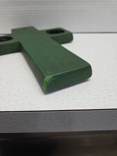 Ceramic Cross Wall Hanging Green Community Farming Hand Painted 7" x 10" - Picture 16 of 17