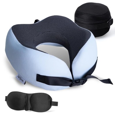 Pure Memory Foam Travel Pillows for Airplanes   Ergonomic Design with Adjusta...