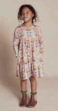 Mini Boden Kids' Floral Long Sleeve Tiered Cotton Jersey Dress Pink Floral 6/7