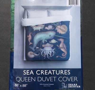 Sharp Shirter Duvet Cover Queen Sea Creatures Polyester Ocean Life 88  x 88  New