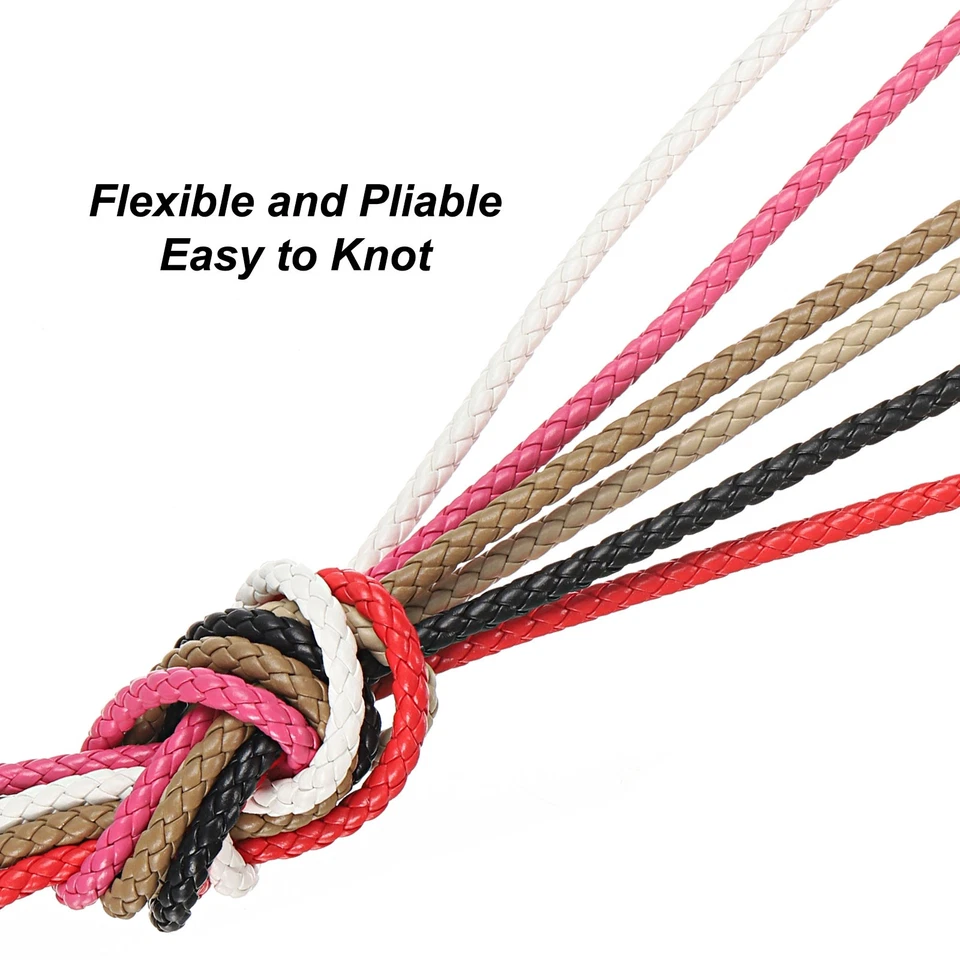 Плетеные кожаные шнуры круглый кожаный ремень ожерелья 5 мм 2 ярда черный - Изображение 4 из 4