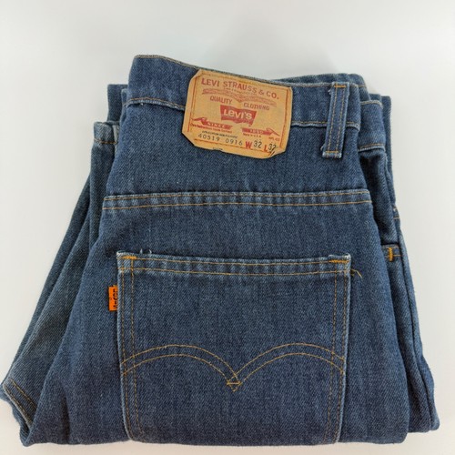 Vintage Levis 519 pomarańczowe dżinsy w zakładce męskie 32x32 Made in USA niebieski dżins 40519-0916 - Zdjęcie 1 z 9