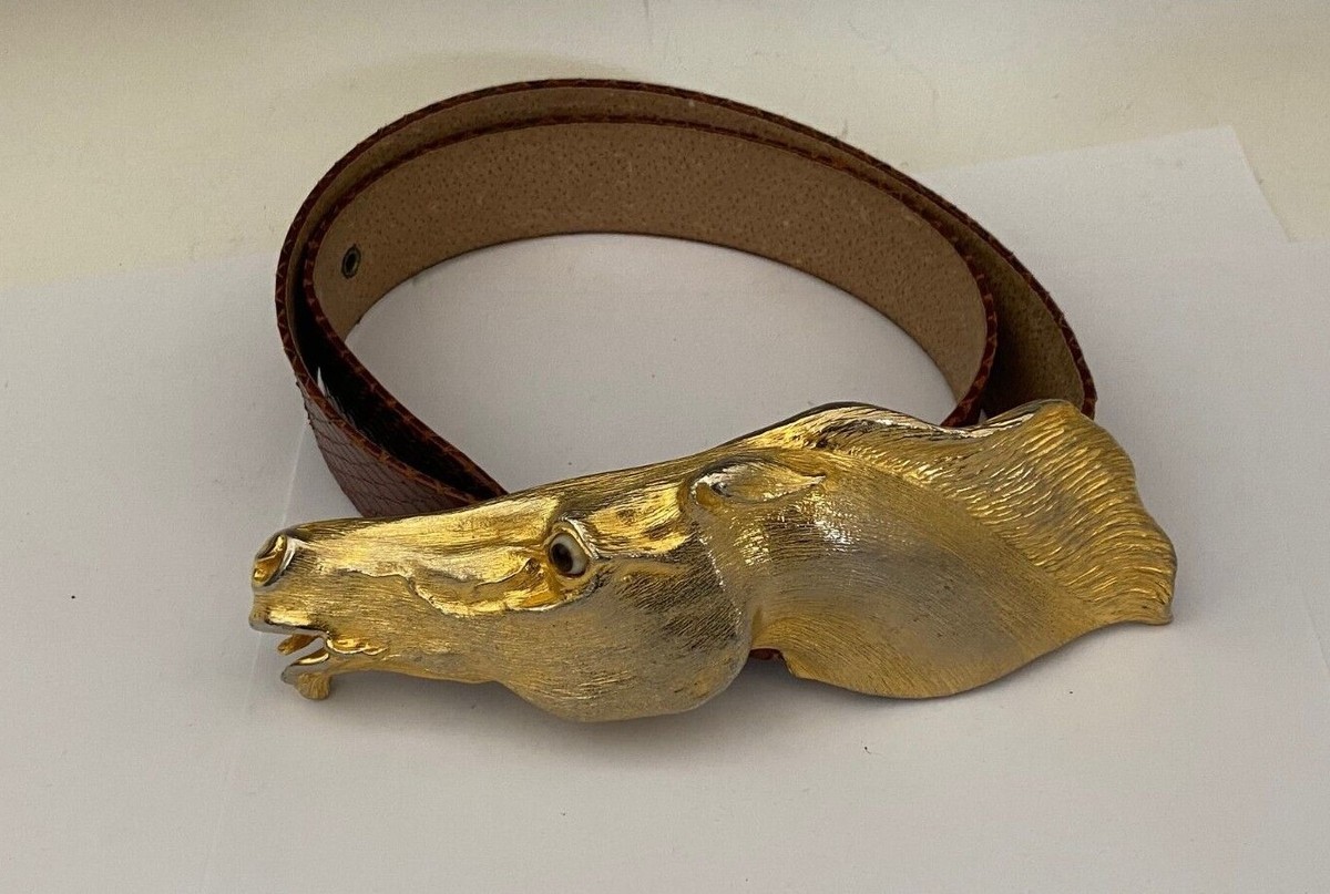 Vintage Christopher Ross 1985 22k Golden Horse Head Buckle 