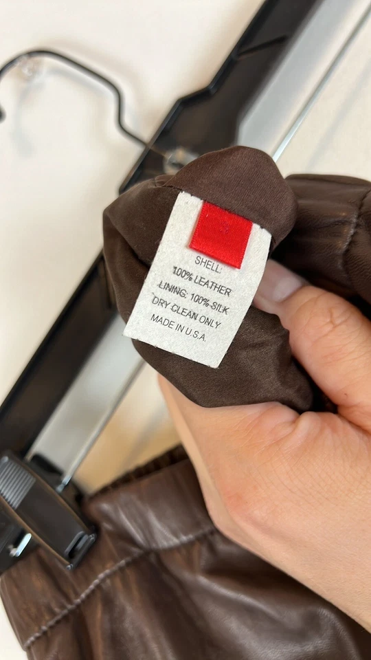 Pantalones SHAMASK 100% Cuero Forrados en Seda Pierna Recta Cintura Elástica Marrón Talla 3 Foto 2 de 4