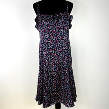 J.Crew Dress Women 12 Silk Midi Floral Ruffle Stretch Fringe Strap Work Party Ne